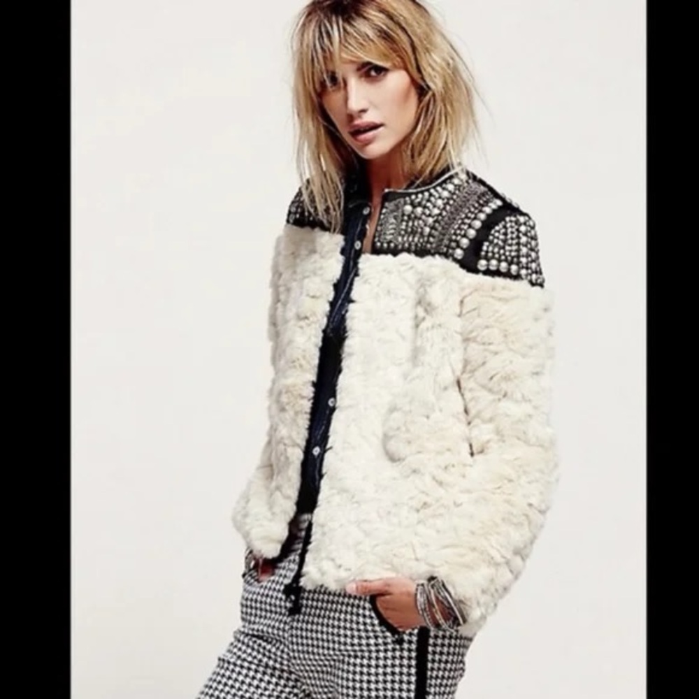 Faux fur jacket with embellished top